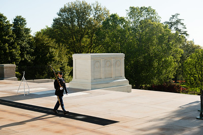 A soldier of the 3rd U.S. Infantry Regiment guards the Tomb of the Unknown Soldier, as this unit has done continuously since April 6, 1948
