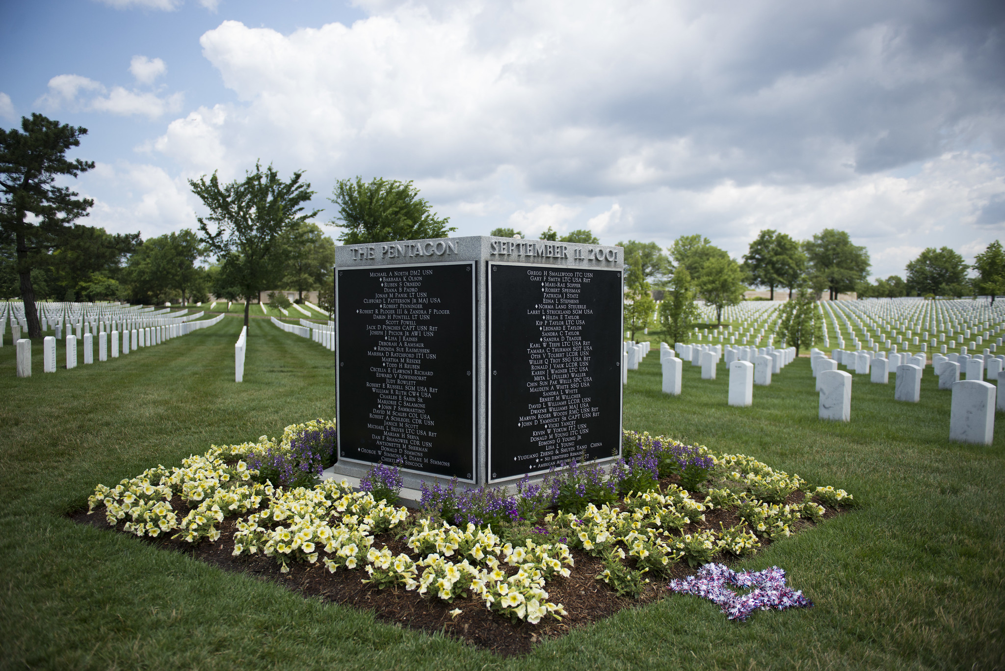 explore-monuments-pentagon The Pentagon Group Burial Marker, with the names of the 184 victims of the 9/11 terrorist attack who died at the Pentagon or aboard American Airlines flight 77