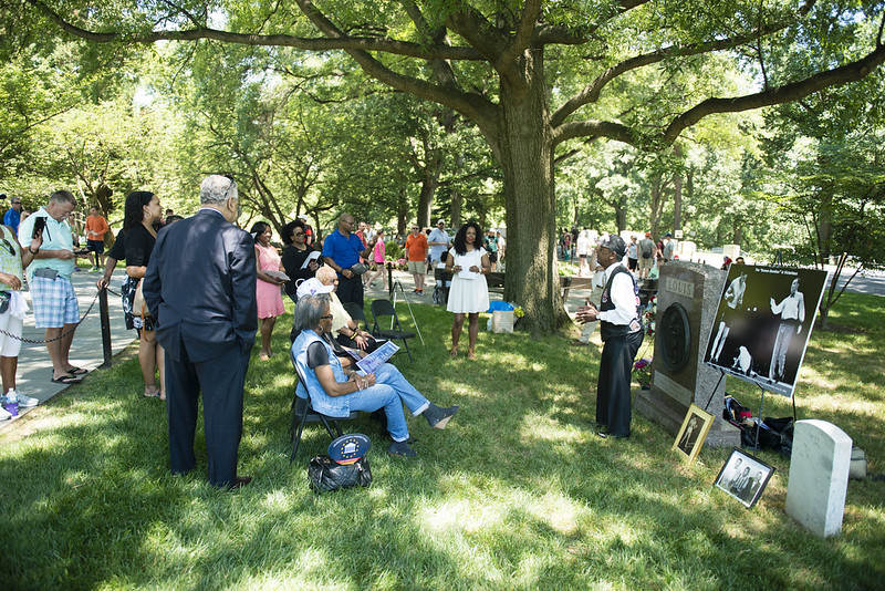 A wreath laying ceremony at Joe Louis's gravesite, June 2016, the 80th anniversary of the Joe Louis vs. Max Schmeling fights