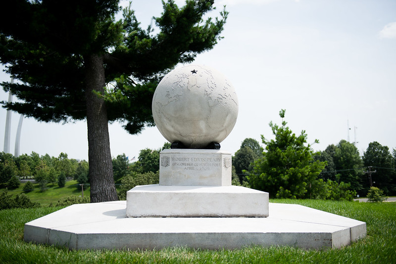 A large white marble globe marks the gravesite of North Pole explorer Robert Peary A large white marble globe marks the gravesite of North Pole explorer Robert Peary