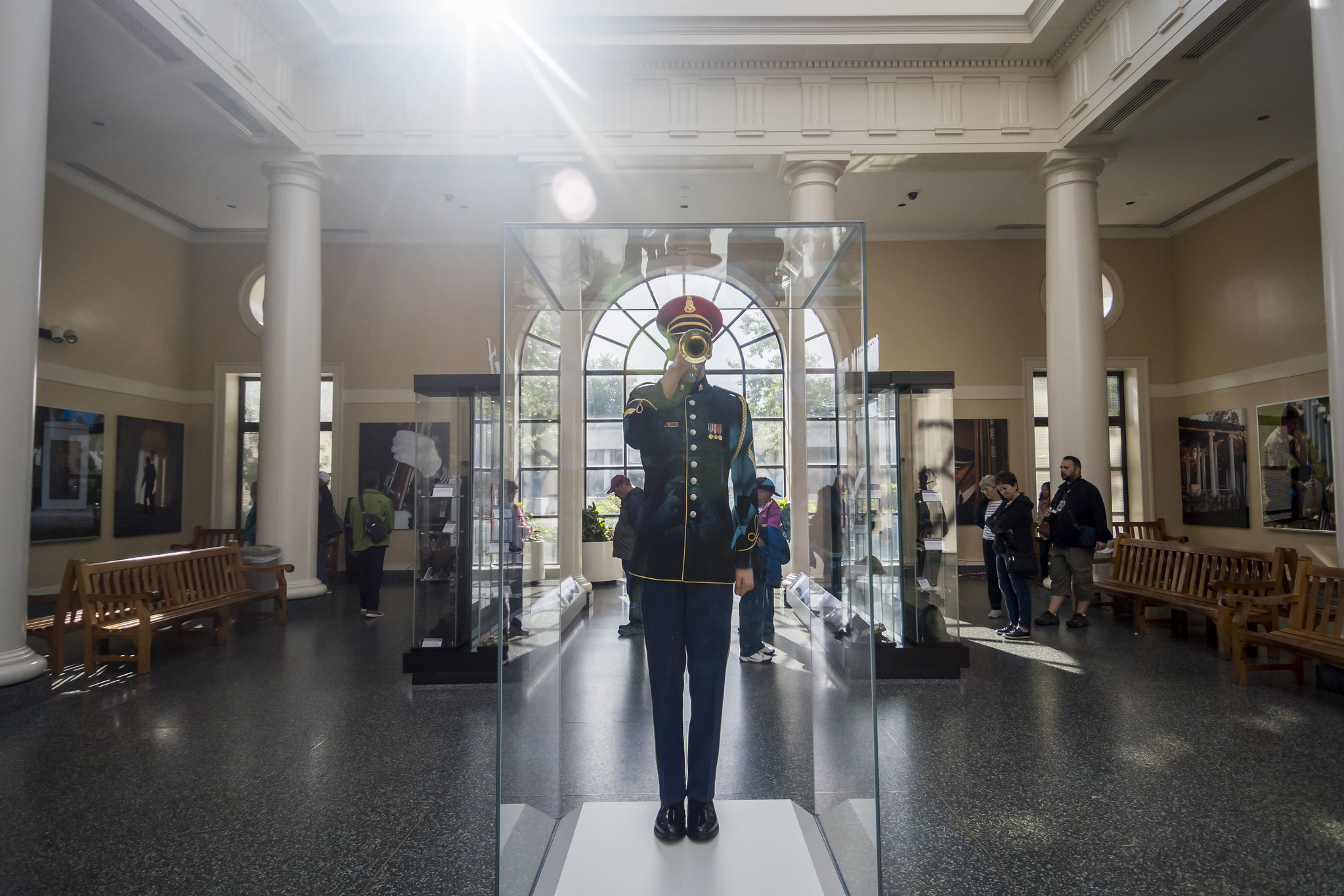 A life-size replica of a bugler playing Taps, on exhibit at the Welcome Center