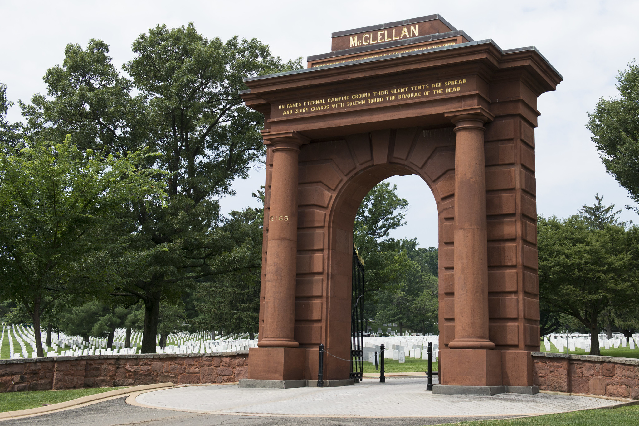 getting_here McClellan Gate, with rows of white marble headstones in the background